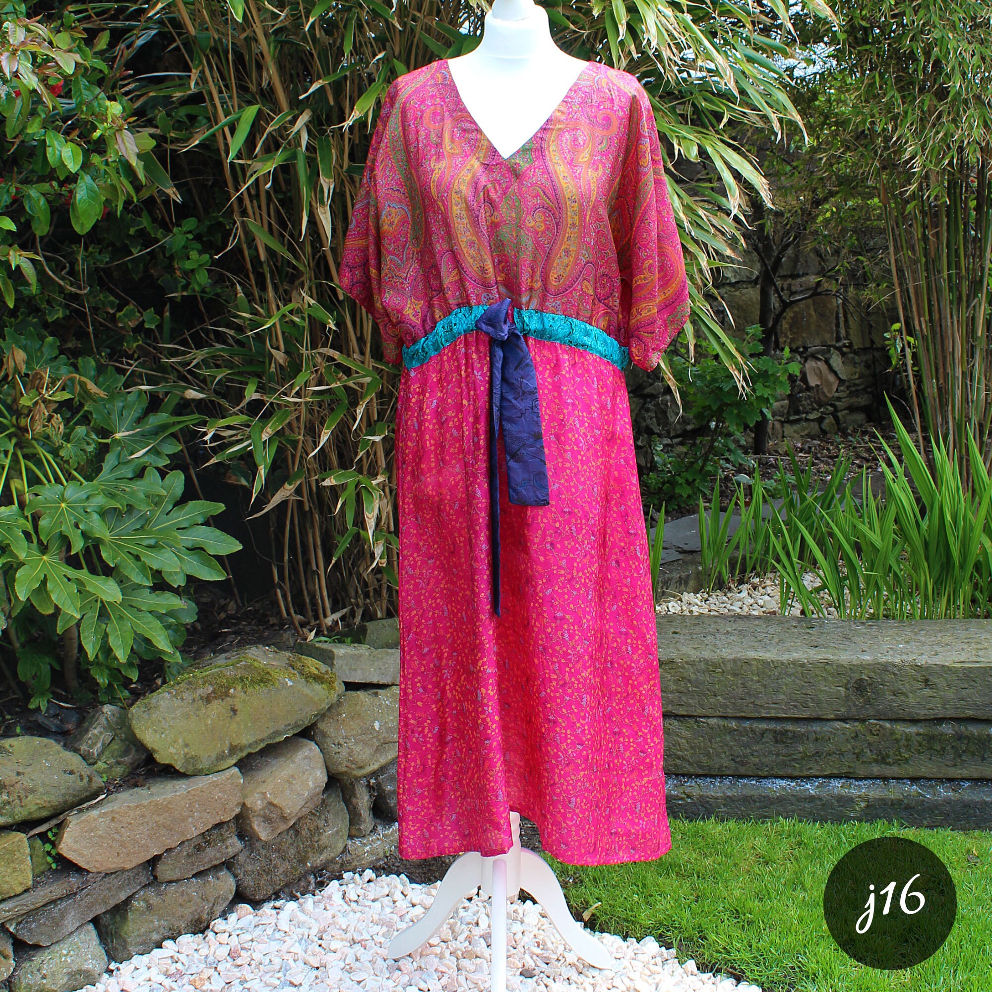 recycled sari silk dress YELLOW Indian Long Summer Dress, Recycled Sari-silk, Boho, Hippy, Festival  Party Outfit UK 8-12