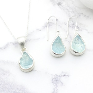 Aquamarine Gemstone Pendant and Earring Jewellery Set, Aquamarine Pendant, Aquamarine Earrings, March Birthstone, Aquamarine Jewellery