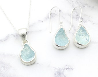 Aquamarine Gemstone Pendant and Earring Jewellery Set, Aquamarine Pendant, Aquamarine Earrings, March Birthstone, Aquamarine Jewellery