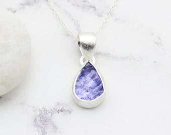 Tanzanite Gemstone Sterling Silver Pendant, Tanzanite Necklace, Tanzanite Jewelry, December Birthstone Necklace, Raw Stone Pendant