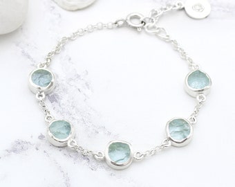 Aquamarine Gemstone Silver Bracelet, Aquamarine Bracelet, Aquamarine Jewelry, March Birthstone Bracelet, Raw Stone Bracelet, Aquamarine