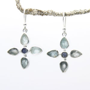Aquamarine & Tanzanite Gemstone  Earrings, Aquamarine Earrings, Aquamarine Jewelry, March Birthstone Earrings, Tanzanite Earrings