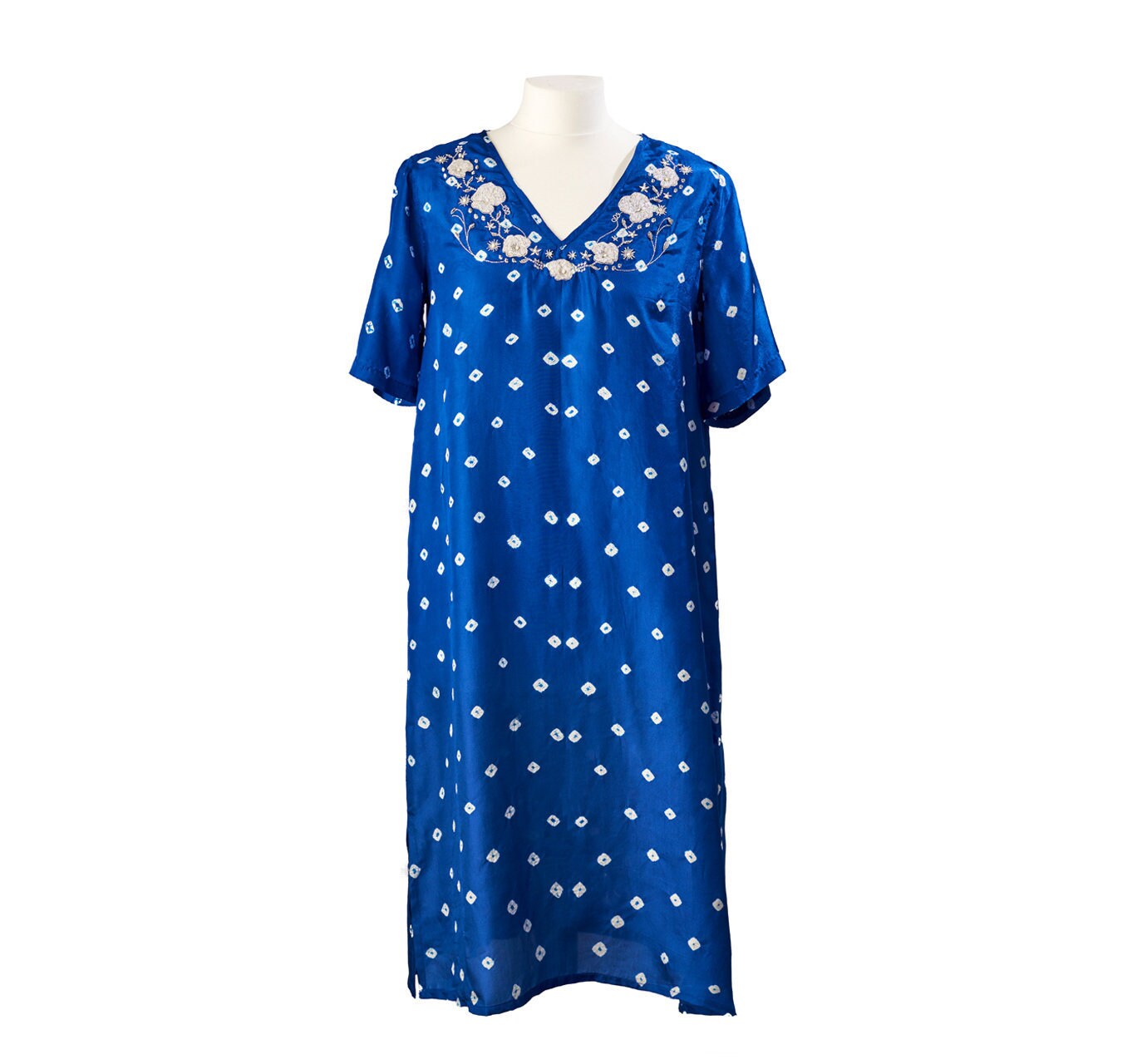 navy blue silk tunic dress Silk Shirt Dress with Side Pocket
