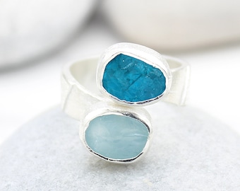 Aquamarine and Apatite Gemstone Sterling Silver Ring, Aquamarine ring, Aquamarine jewelry, Aquamarine jewellery, cocktail ring, gemstone