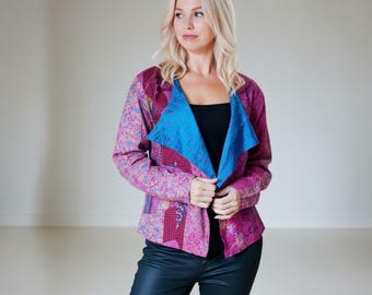Kantha Stitch Silk Jacket: Recycled Sari, Handstitched Open Front