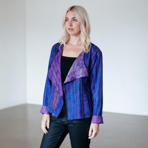 Handstitched Kantha Silk Jacket: Purple Upcycled Sari, Ethically Made