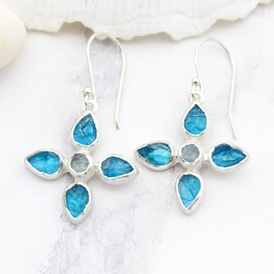 Apatite & Aquamarine Gemstone  Earrings, Aquamarine Earrings, Aquamarine Jewelry, March Birthstone Earrings, Apatite Earrings