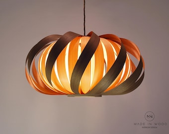 Ceiling light from wood veneer - Twisted from walnut / Exclusive Lamp Pendent Lampshade Lighting