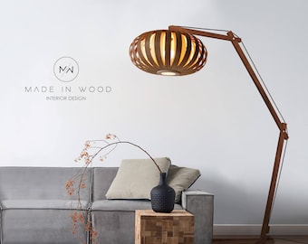 Modern floor lamp. Arch design. Sapele and Birch.