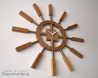 Wall Clock from wood - Modern, large, uniqe. From oak. Wall art, decor.