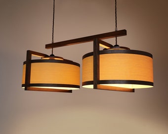 Ceiling light fixture from wood. Natural lamp shade.