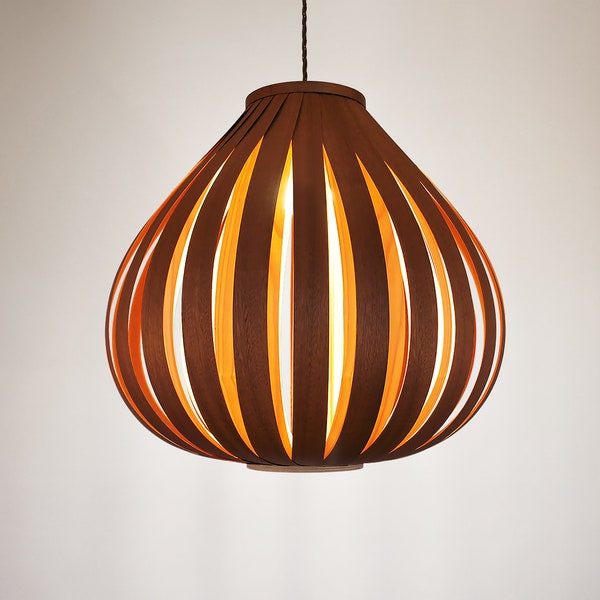 Contemporary ceiling light from wood veneers. Modern pendant style lamp.