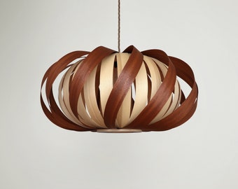 Modern Wood Veneer Ceiling Light, Mahogany & Ash Lampshade