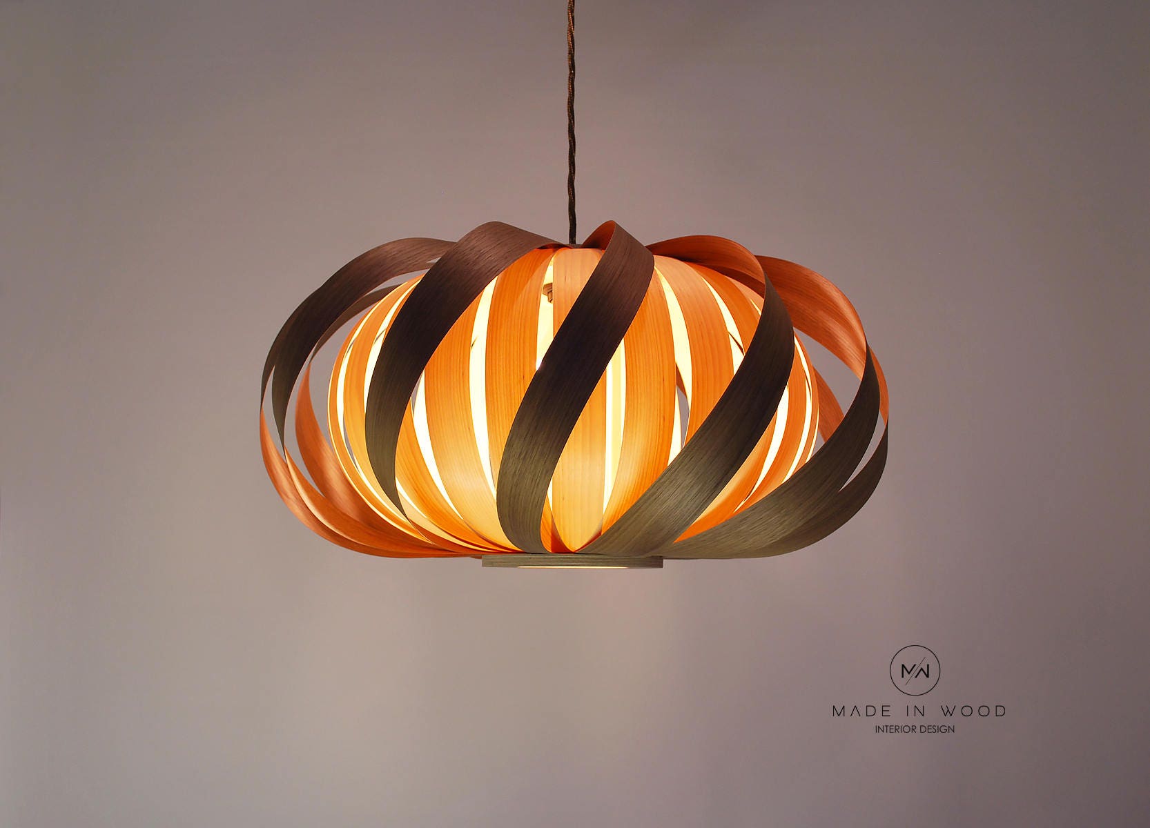 Pendant Lamp From Wood Veneer Twisted From Walnut Exclusive Lamp