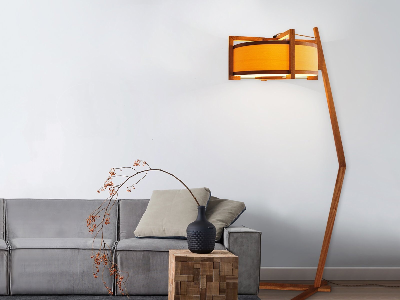 Lampe de Plancher Moderne en Bois.