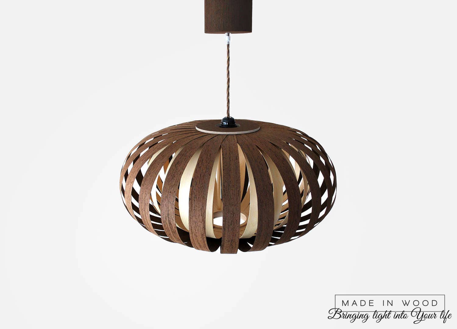 Suspension - Wenge Birch Modern Natural Wood Veneer Exclusive Lampshade Lighting Patio Light Hanging