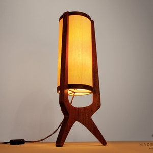 Table light / lamp from wood. Decorative lighting, 70s lighting