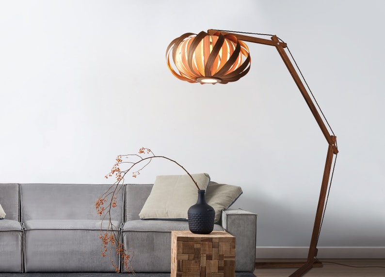 Lampadaire, lampe en arc, lampe design, lampe en placage, lampe moderne, acajou, frêne, lampe en contreplaqué, lampe en bois image 2