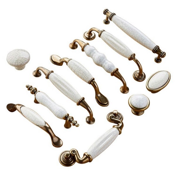 Crackle Ceramics Drawer Door Handles Pulls Round Knob Dresser handle Oval knobs Cabinet Handle Pulls Wardrobe Handles cupboard  Pulls 128mm