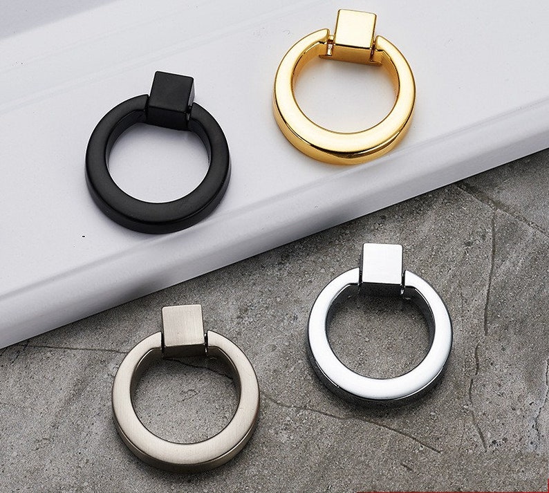 Single Hole Knob Black Ring Handle Door Handle Drawer Pulls Etsy