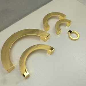 2.5" 3.75" 5" 6.3" Gold Semi-circle Drawer Handles Pulls Dresser handles Pulls Cabinet Pulls Knobs Wardrobe handles Hardware 64 96 128 160mm