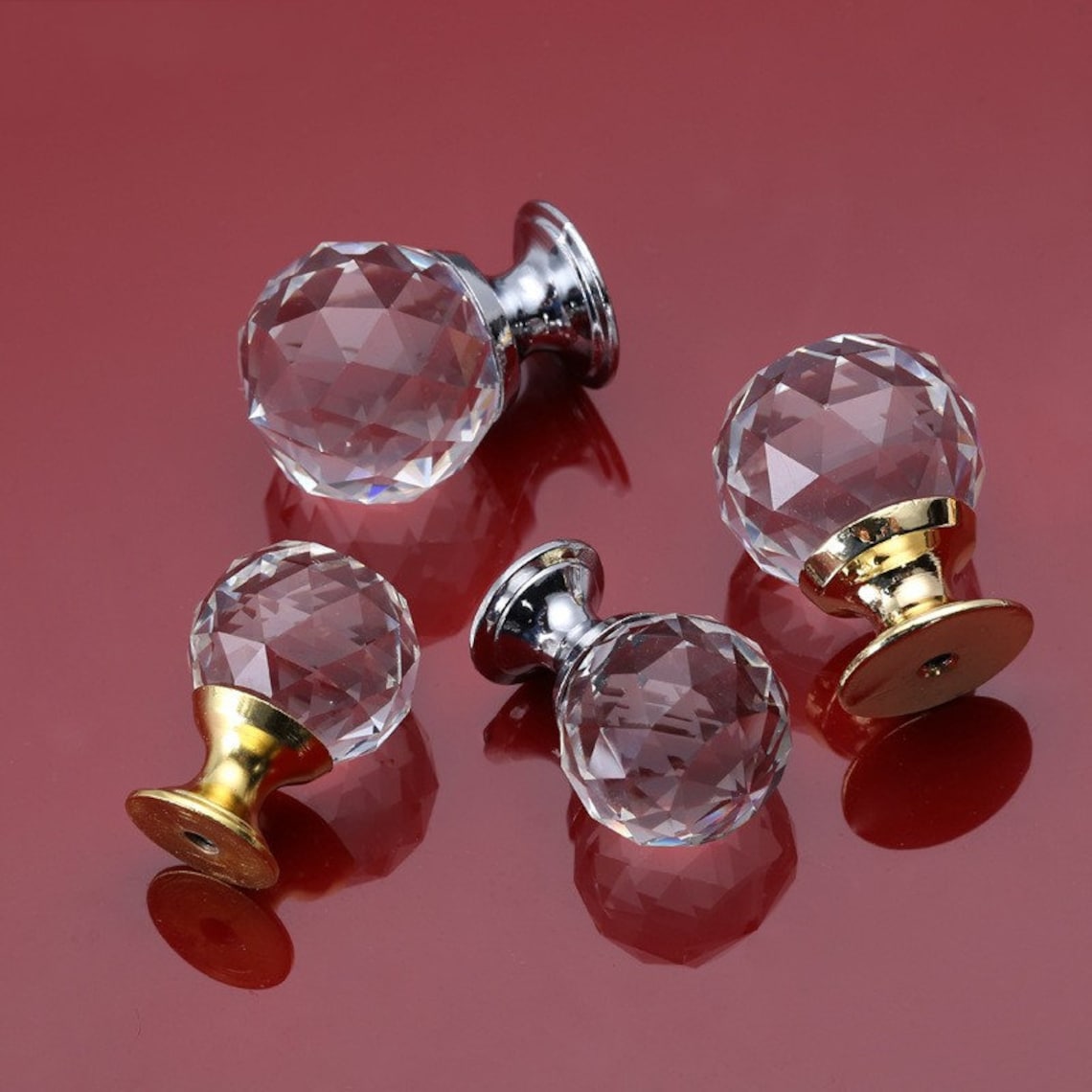 Ball Crystal Glass Single Hole Knob Chrome Clear Door Knobs Etsy