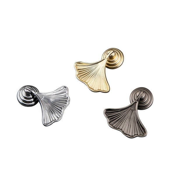 Ginkgo Leaf Drawer pull knob Gold Fan Dresser pulls Handle Cabinet Pulls Knobs Flower Wardrobe knob pull Cupboard Handles Pulls Hardware