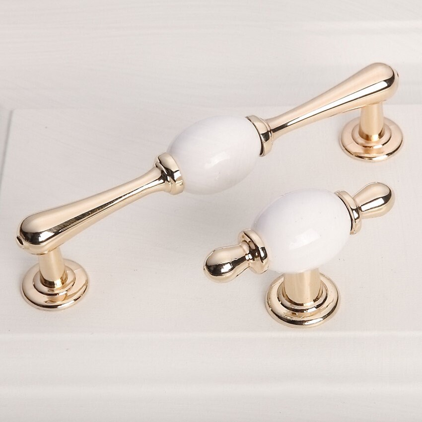 5 White Ceramics Handle Gold Drawer Pulls T Knob Dresser Etsy