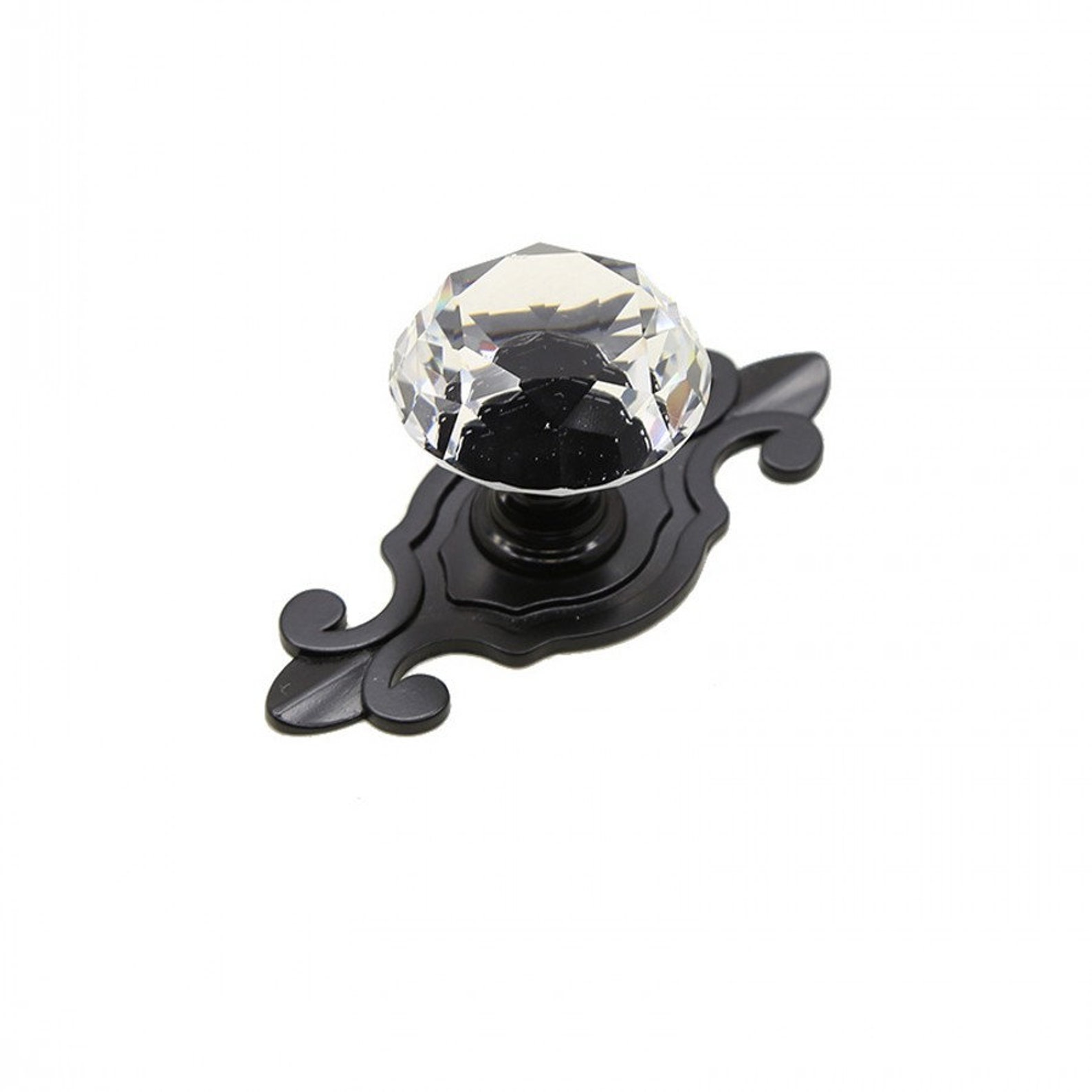 Crystal Handles Knobs Black Plate Drawer Handles Pull Knob Etsy UK