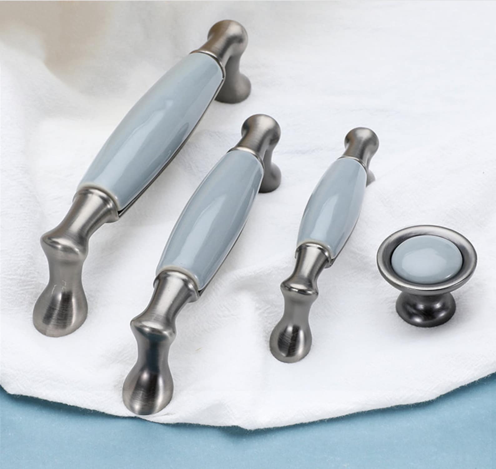 3.75 5 Blue Ceramics Handles Round Door Knobs Etsy