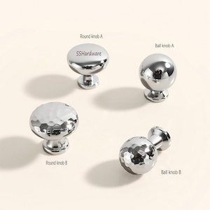 Chrome Hammered Texture Ball & Round Knobs, Cabinet Pulls, Wardrobe Handles，kitchen cabinet door knobs，minimalist style furniture decor，