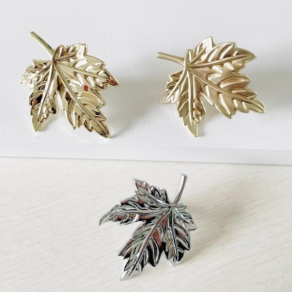 brushed Gold Maple leaf Knobs Silver leaf Drawer Door pulls knobs Dresser Knob Wardrobe Pulls Cabinet pulls Cupboard handles Knobs Hardware