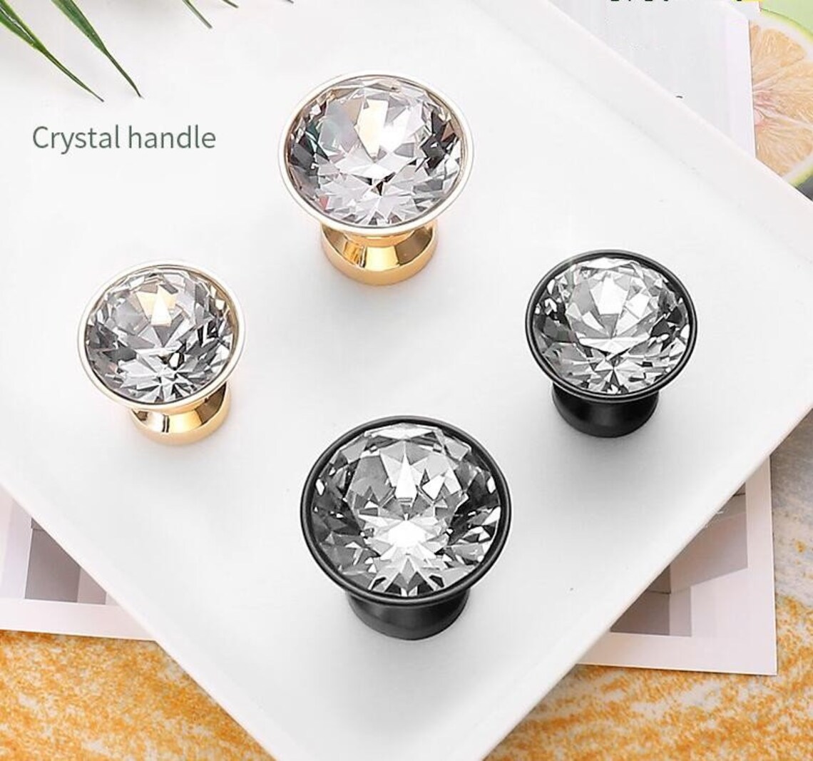 Black Crystal Knobs European Door Handle Knob Drawer pulls Etsy