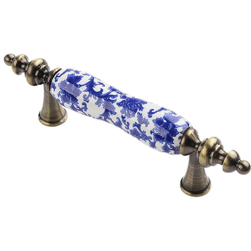 3 Ceramic Drawer Handle Blue and White Porcelain Door Etsy