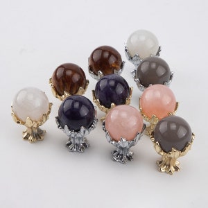 Pink Crystal Stone Ball Knobs With Carved Base Cupboard Door Knob Drawer pulls knobs Dresser handle pulls Cabinet Knobs handle wardrobe knob