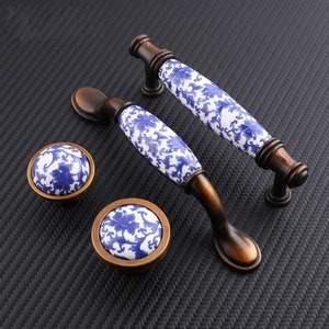 3.75" 5" Blue and white porcelain Ceramic Drawer Door Handles Knobs pulls Dresser handle Cabinet Pulls Knobs Wardrobe knob Hardware 96 128mm