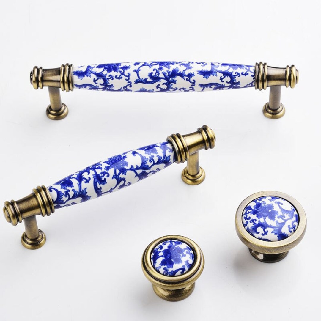 3.75 5 Ceramic Wardrobe Handle Blue and White Porcelain Drawer Door