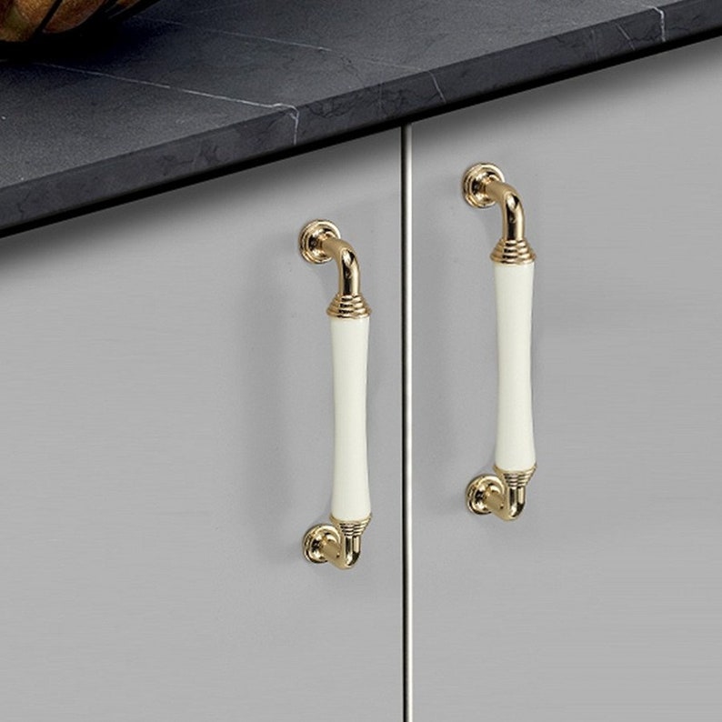 5 Ceramics Drawer Pull Handle Knobs Gold Dresser Handle Etsy