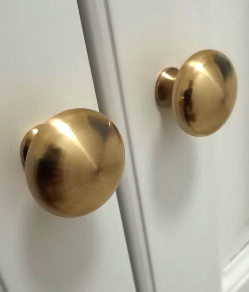 Brushed Brass Round Door Handle Knobs Gold Drawer Pulls Knob Etsy