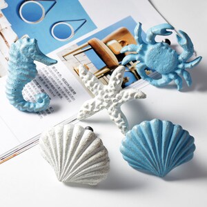 Mediterranean style Door Handle Knobs Crab Drawer Pulls Knob Dresser handle knobs Cabinet Handle Knobs Starfish shell Wardrobe Cupboard Knob