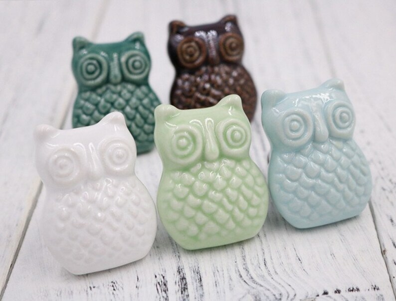 Owl Ceramics Knobs Pulls Door Handle Knobs Drawer Pulls Knob Etsy
