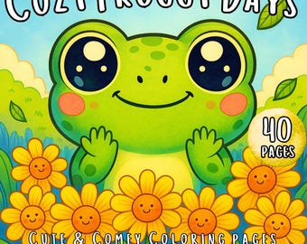 Bundle Cozy Froggy Days Coloring Pages for Kids and Stress Relief Adults, Lovely Frogs in Tiny Gardens Scenes, Little Comfy Printable PDF