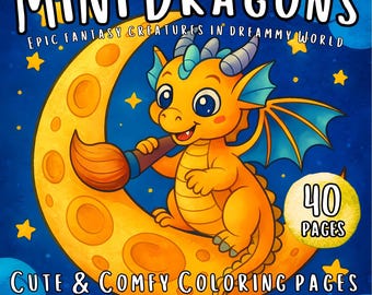 Cute Mini Dragons - Epic Fantasy Creatures Coloring Pages for Kids, Tiny Doodling Baby Dragons Lover in Cozy Activities Coloring Book.