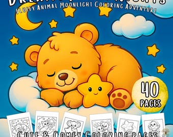 Zestaw Kawaii Przytulne Zwierzęta i Puszyści Przyjaciele Kolorowanka dla Dzieci Marzycielska Noc i Dorosłych Odstresowująca, Kolorowanka do Druku