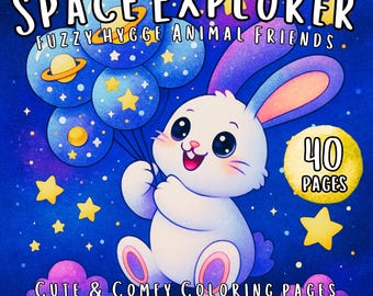 Kawaii Animal Coloring Pages: Space Explorer, Fuzzy Hygge (Digital Download)