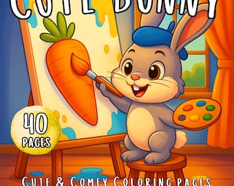 Cute Bunny Cozy Life Coloring Pages for Kids and Stress Relief Adults, Lovely Rabbit, Printable Coloring Book for Bunny lover, Rabbit Mom