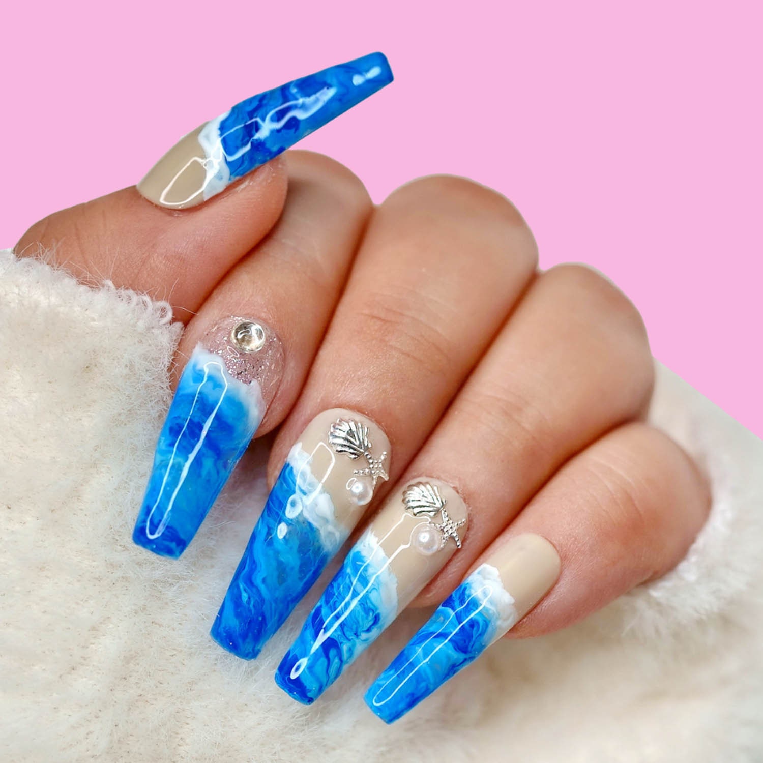 summer-seashell-beach-gel-nails-design-press-on-nails-etsy