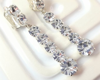 Orecchini a clip vintage scintillanti vintage pendenti con strass e diamanti per la sposa o la damigella d'onore