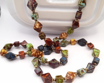 Lange Vintage Imitation Achat Halskette Naturtöne Schottische Glasperlen Schmuck Highland Hochzeit Pre-Loved Geschenk für Sie