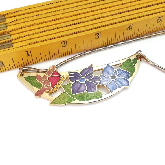 Vintage Enamel Flower Necklace 1980s Boho Jewelle… - image 3